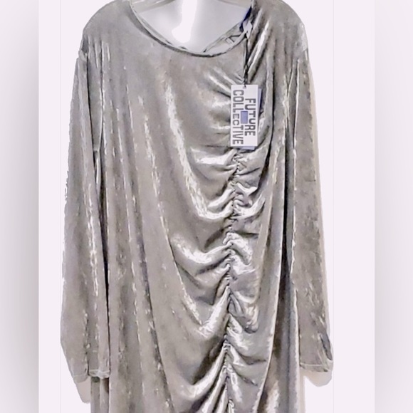 2X 3X 4X Future Collective Silver Velvet Ruched Open Back A-line Slit Target NEW - Picture 5 of 15